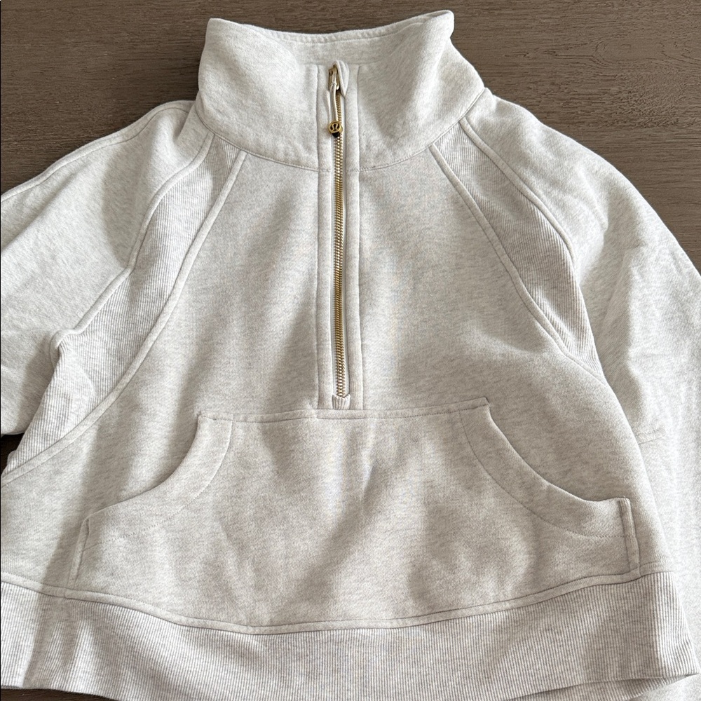 Lululemon Scuba Funnel-Neck Cream Marled Quarter-Zip Pullover